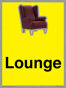 Lounge Dementia Friendly Yellow SIgn